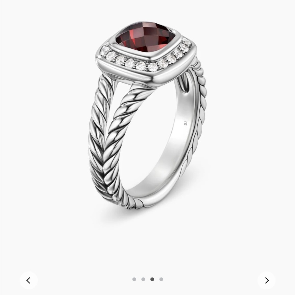 David Yurman Petite Albion Ring with Garnet and Diamonds, size 7